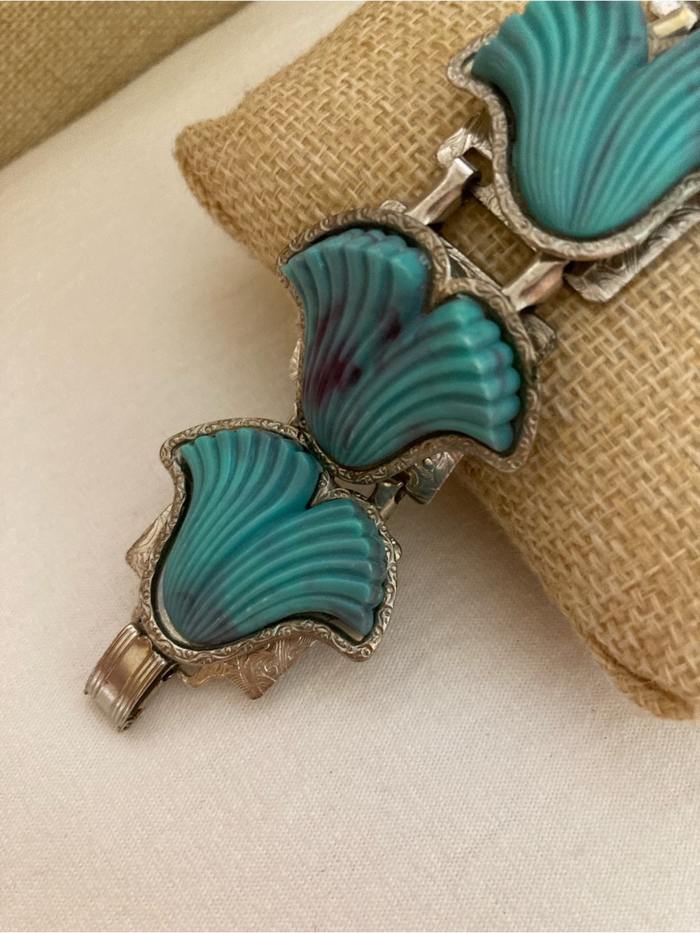 Blue Vintage Thermoset Molded Plastic Bracelet - Picture 2 of 7